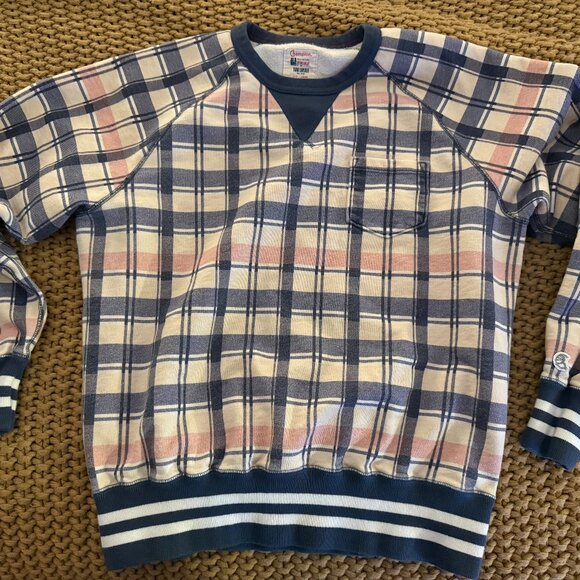 Todd Snyder Blue and Pink Plaid Sweatshirt - Picture 1 of 9